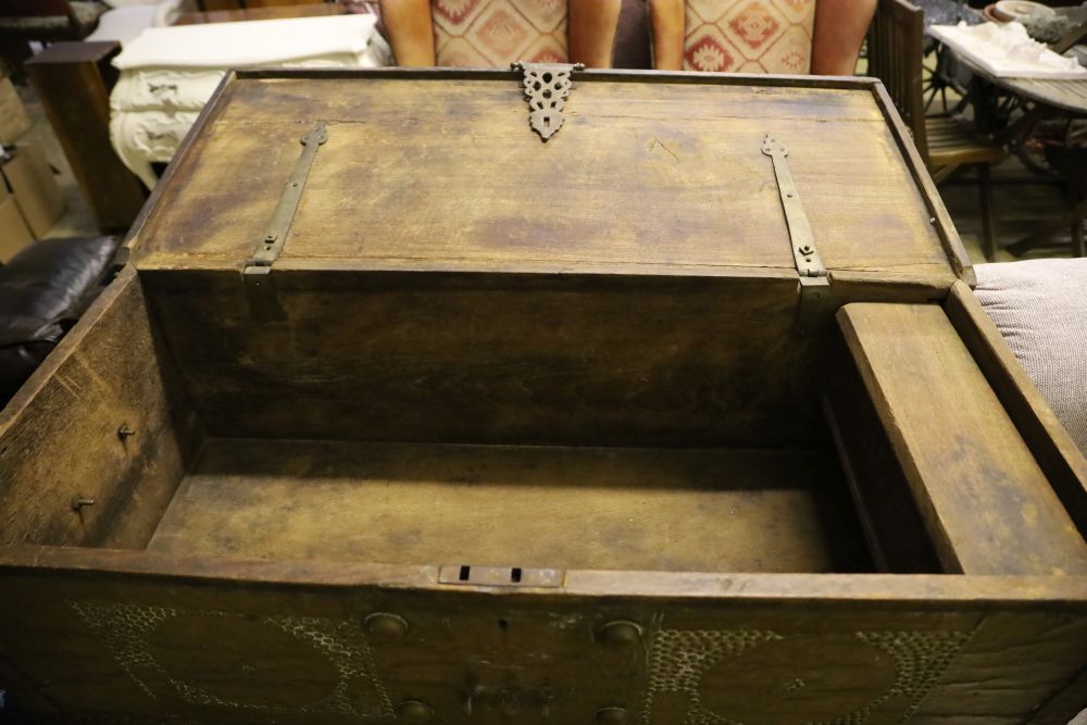 A 19th century teak and brass Zanzibar chest, width 110cm depth 47cm height 46cm